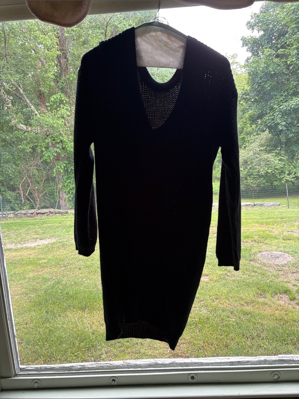 Black Knit V-Neck Sweater Dress